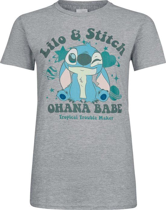 Lilo & Stitch Stitch Ohana Babe Dames T-shirt - gemêleerd grijs - XL