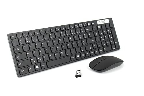 Ovegna T4 toetsenbord- en muisset, draadloos, 2,4 GHz, AZERTY, voor PC, Mini PC, Mac, SmartTV, Raspberry Laptop, Android Box, Windows, Linux, MacOS, Android