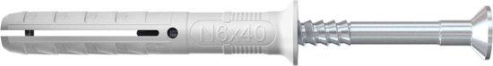 Fischer Nagelplug N6x60 (50 stuks) - Slagplug - Nylon - Schroeflengte 50 mm - Wit