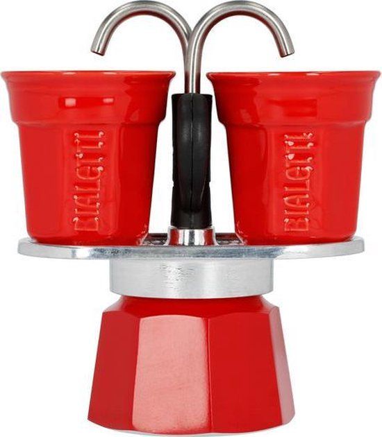 Bialetti Mini Express Rood 2 Kops – Inclusief 2 Espressokopjes – Aluminium Espressopot – Iconisch Italiaans Design