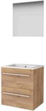 Basic Line Ultimate 46 Badkamermeubelset - 60 x 46 cm - Met Grepen - 2 Lades - Keramische Wastafel - 1 Kraangat - Spiegel met Indirecte LED Verlichting - Whisky Oak