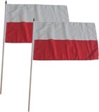 Merkloos / Sans marque Promex Gmbh Luxe zwaaivlag Polen - 2x - 30 x 45 cm - op stok - landen versiering - handvlaggen - supporters