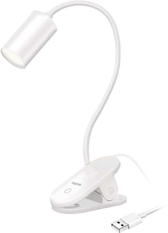 LogiLink Professional LogiLink LED-cliplamp, 4000 K, 200 lm, 360° draaibare hals, 3 helderheidsniveaus, aanraakbediening, wit