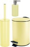 Spirella Set d'accessoires de salle de bain - Brosse WC/poubelle à pédale/distributeur de savon - métal/céramique - jaune