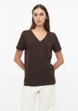 s.Oliver T-shirt Vrouwen donkerbruin Katoen Ronde hals Korte mouw Extra kort Aansluitend