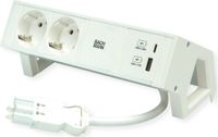 BACHMANN DESK2 ALU Wit, 2x geaarde stekker, USB-lader 22W (type A & C), 0,2 meter GST18-kabel
