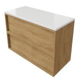 Saniclass Holz Frame Badkamermeubelset - 100x45x62.5cm - Torino solid surface topblad wit - zonder kraangat - 2 lades - mat eiken natural (hout) SW1578594/SW1471863