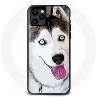 Maniacase Etui voor iPhone 12 Pro Husky zwart wit blauwe ogen