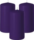 Enlightening Candles Bougie cylindrique/bougie pilier - 3x - violet - D6 x H10 cm - 36 heures de combustion