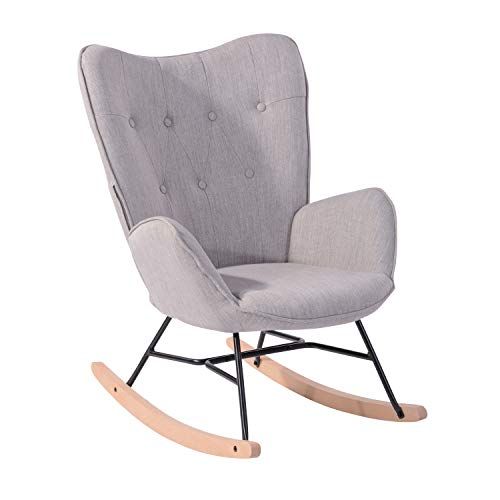 MEUBLE COSY Meubel Cosy schommelstoel in Scandinavische stijl, stof, lichtgrijs, poten van echt beukenhout, 68 x 85 x 96 cm, grijs/stof