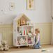 Étagère de rangement pour jouets et livres d'enfants en forme de maison, 3 niveaux, 65 x 25 x 108,5 cm, blanche et naturelle