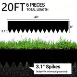 Bordure de jardin en métal - Bordure d'herbe/bordure de parterre - Segments de 20 cm - 6 pièces - Acier galvanisé avec piquets de terre de 6,3/7,9 cm - Noir