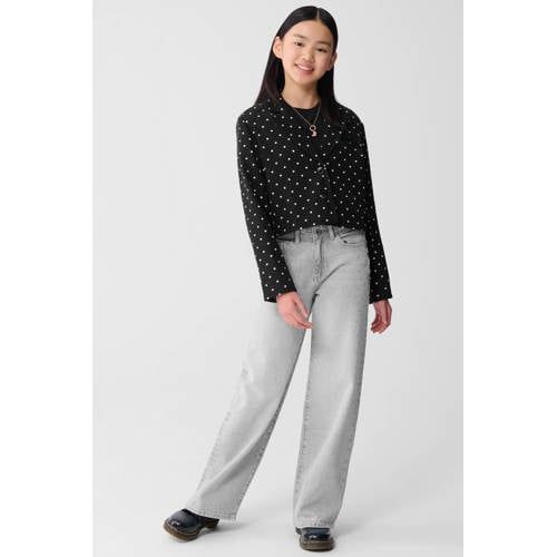 Shoeby high waist straight leg jeans grey denim met strass steentjes