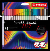 Stabilo Pen 68 brush, premium brush viltstift, ARTY etui met 24 kleuren