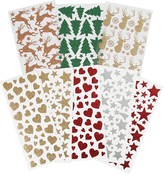 creotime Glitter stickers, vel 10x24+12x18,5 cm, 8 vellen