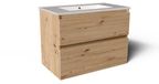 Saniclass Prime Vita Badkamermeubelset - 80x46x60cm - keramische wastafel glans wit - 1 wasbak - zonder kraangat - 2 lades - mat eiken rustiek
