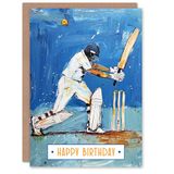 Artery8 Batsman Sport Cricket Player Wicket Painting Blank For Him Or Her Art Birthday Card