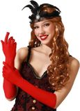 Atosa Verkleed party handschoenen voor dames - polyester - rood - one size - lang model