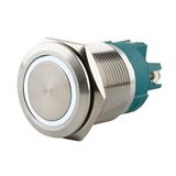 SeKi Roestvrijstalen drukknop Ø22mm tastend platte kop gekleurd verlichte LED-ring in witte schroefaansluiting; belknop