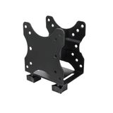 watiowave Zwarte mini-pc-standaard met compact design, eenvoudige installatie en adequate ventilatie; ideaal voor het optimaliseren van ruimte en kabelorganisatie.