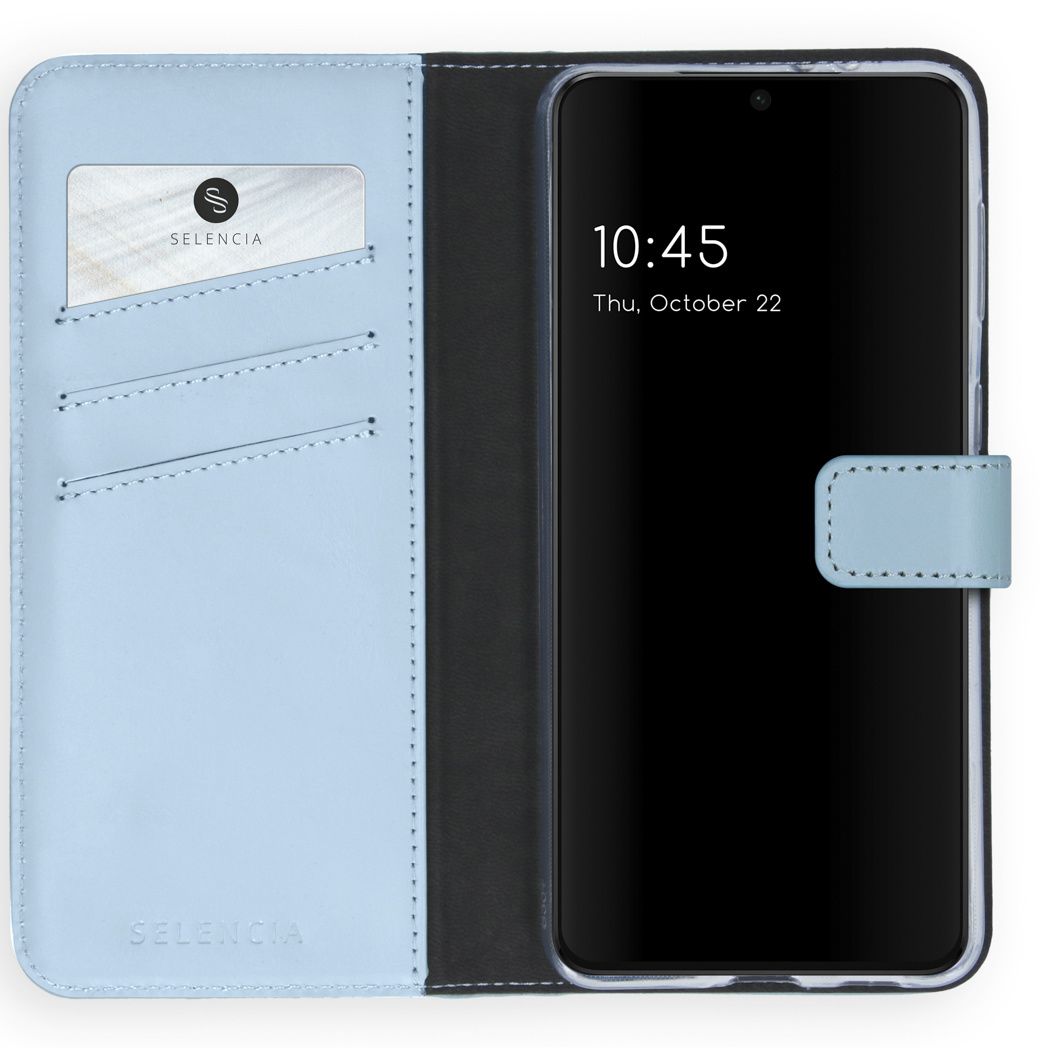 Selencia Echt Lederen Bookcase Samsung Galaxy S21 Plus - Lichtblauw - Wallet Case