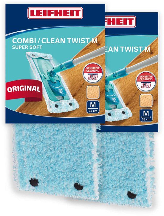 Leifheit Clean Twist M / Combi Clean M vloerwisser vervangingsdoek met drukknoppen - Super Soft – 33 cm - 2s