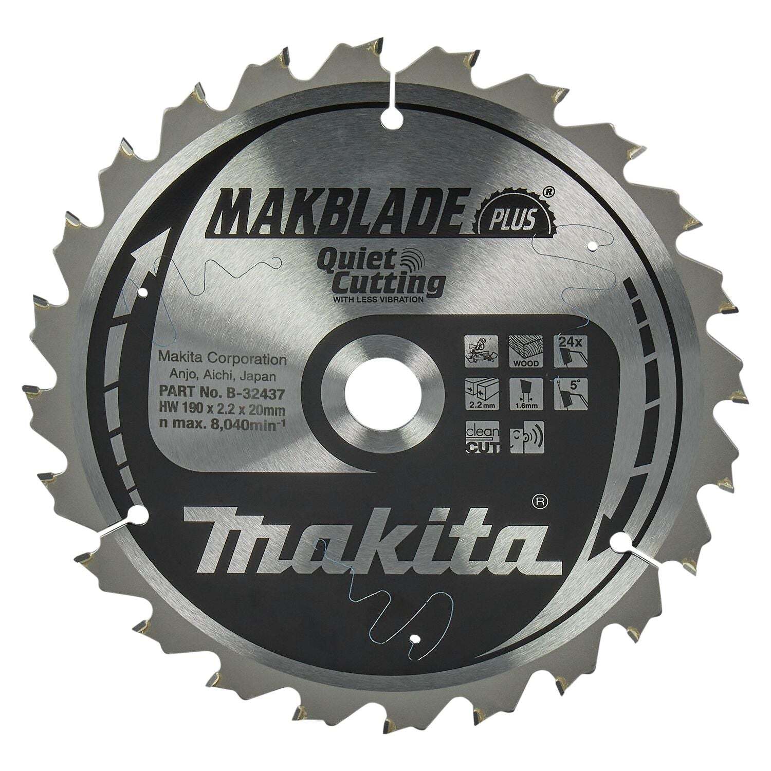 Makita B-32437 Afkortzaagblad voor Hout | Makblade-Plus | Ø 190mm Asgat 20mm 24T