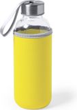 Merkloos / Sans marque Makito Western Europe Waterfles - glas - geel - 420 ml - softshell beschermhoes - RVS dop - BPA-vrij