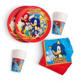 Procos - Sonic verjaardagsdecoratie, 52 stuks, papieren borden, bekers en servetten voor kinderfeestjes, feesttafelgerei