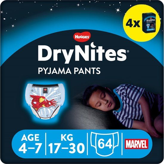 DryNites Luierbroekjes Jongens 4-7 jaar (64 stuks) - Extra Voordeel