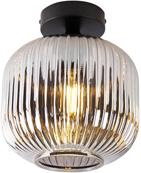 QAZQA Karel - Art Deco Plafondlamp - Zwart - Ø 20 cm - Dimbaar - E27