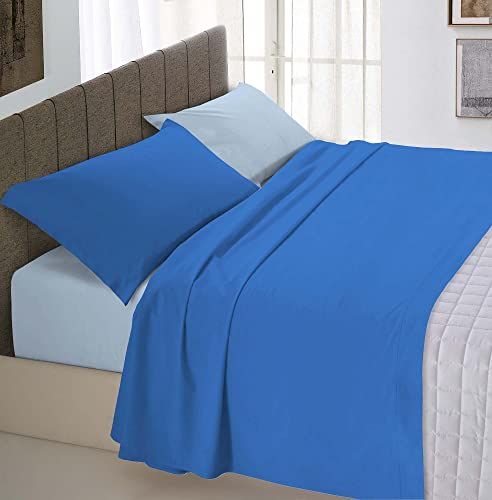 Italian Bed Linen Bedding Set, 100% Cotton, King Blue/Light Blue, Separate