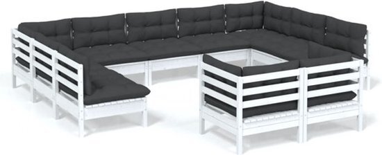 vidaXL 11-delige Loungeset met kussens massief grenenhout wit