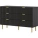 Commode 6 tiroirs, meuble de chambre moderne avec poignées et pieds dorés, 120 x 40 x 76,5 cm, noir
