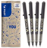 PILOT - Set van 4 V-Ball 07 - Rollerpen met vloeibare inkt - Medium conische punt voor soepel en nauwkeurig schrijven - Sneldrogend - Zwart - Medium punt