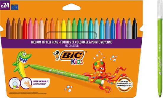 BIC Kid Couleur Ultra Uitwasbare Viltstiften - 24 stuks - Assorti