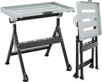 FANTASK Mobiele werkbank, lastafel, inklapbaar, tot 180 kg belastbaar, werkbank met wielen en gereedschapsplanken, werktafel met 4 instelbare hoogtes en hoekaanduidingen