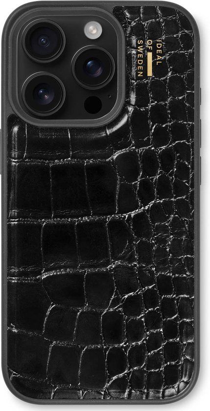 iDeal of Sweden Vegan Leather Backcover geschikt voor Apple iPhone 16 Pro - Black Croco - Zwart