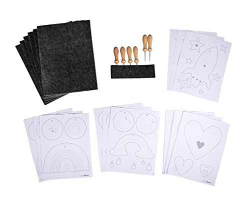 Rayher Prikset met sjablonen XL, knutselverpakking 6 prikpads, 6 priknaalden en 6 prikpatronen, ideaal voor kinderverjaardagen, 8721000