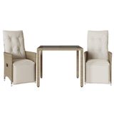 vidaXL 3-delige Bistroset met kussens, polyrattan, beige