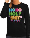 Bellatio Decorations Foute Kersttrui/sweater voor dames - hohoholy shit - honger - zwart - hilarische kerst S