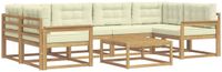 vidaXL Hoek loungeset 6 zitplaatsen Wit en crème Acacia hout