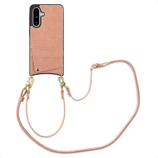 Selencia Hoesje - Geschikt voor Samsung Galaxy A36 / A56 (5G) - Croco Backcover met koord en pashouder - Old Pink