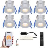 HOFTRONIC 6x Milano RVS Smart LED Inbouwspots - Wifi & Bluetooth - 12V - 3W - 2700K - Complete Set