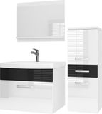 B BELINI GROUP BELINI Badkamermeubel Set PRI P2 - Badmeubelset 90 cm Wit/Zwart Hoogglans met Wastafel en Spiegel - Wandmontage