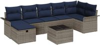 vidaXL Tuinbank Set 8-st Grijs en Marineblauw polyrattan