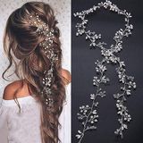 Denifery Make-up Bruid Haarband met extra lange kristallen kralen en kristallen kralen, bruidssieraden, haaraccessoires, 1 unité (Lot de 1), kristalparels