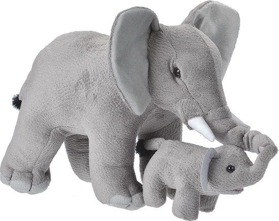 Wild Republic Pluche grijze olifant met jong knuffel 38 cm