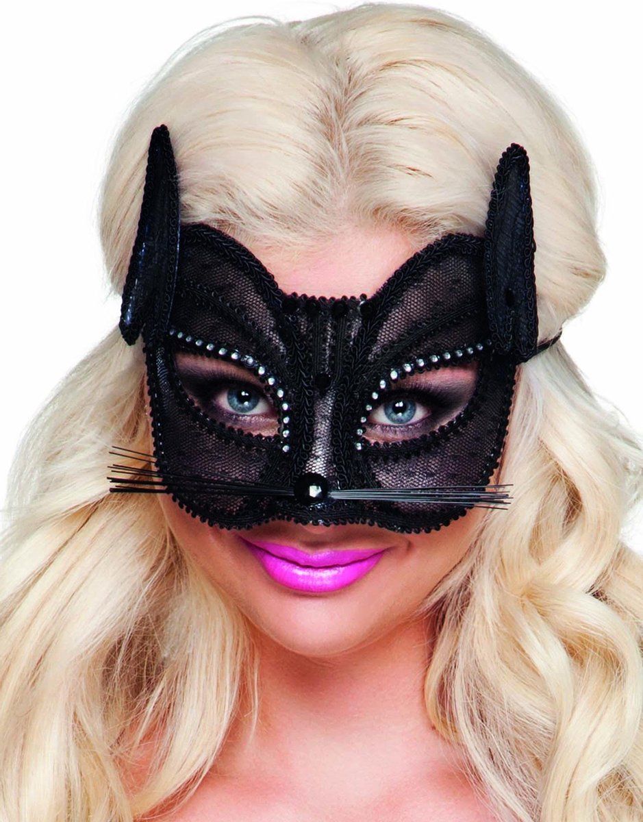 Boland Katten oogmasker met kant - Zwart