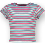 Vingino Basic rib crop striped tee-Aqua blue - Maat 104